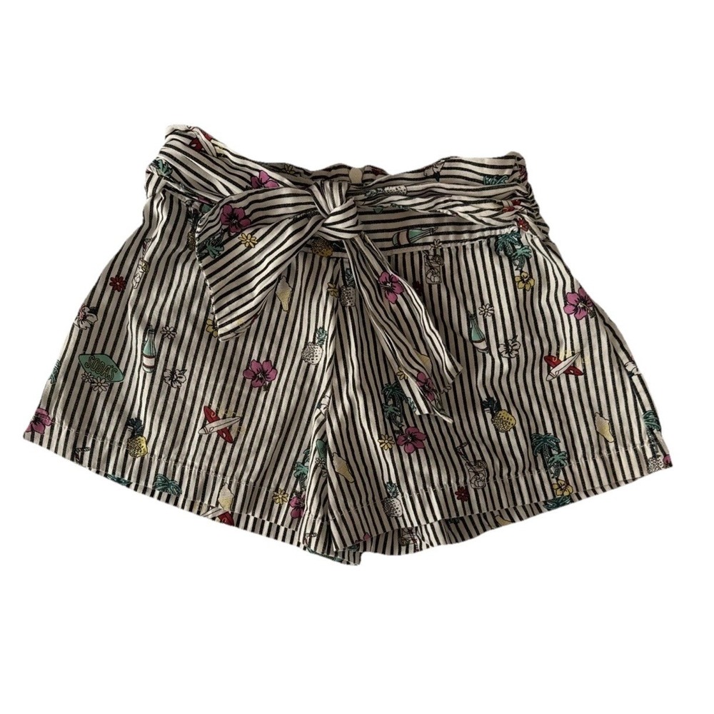 Zara Girls Tropical Stripe Paperbag Tie Waist Shorts Size 5 Hawaii‎ Summer Retro
